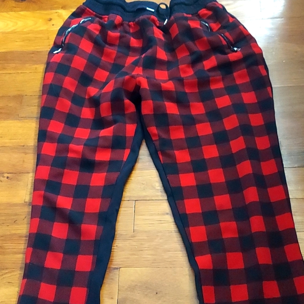 Red and black plaid sweats